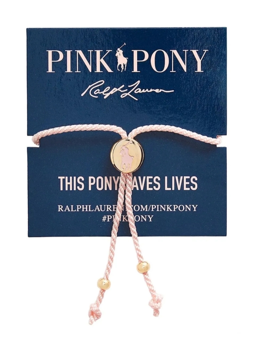 Polo by Ralph Lauren Pink Pony Pale Pink Cord Bracelet with Gold Disc
